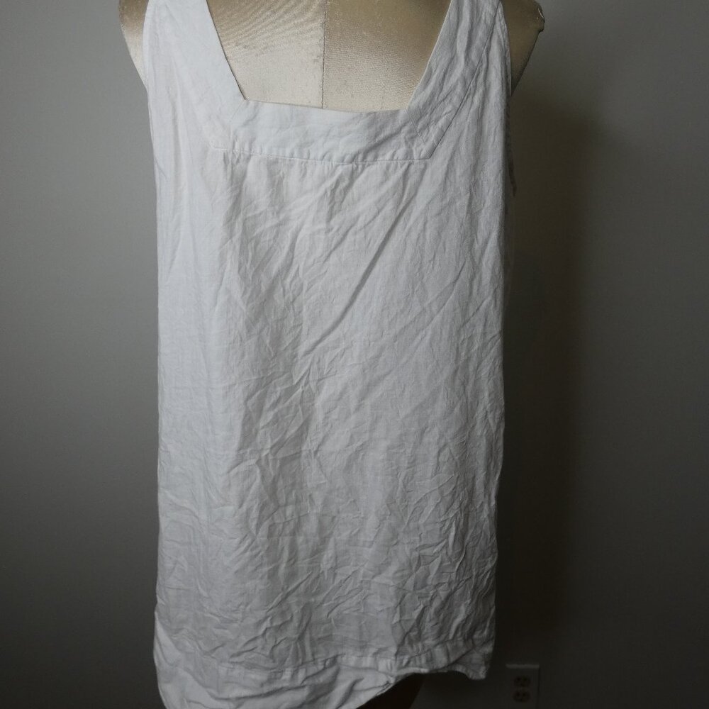 Eileen Fisher Women's L 100% Cotton White Tank Top Smocked Square Neck - Picture 7 of 10